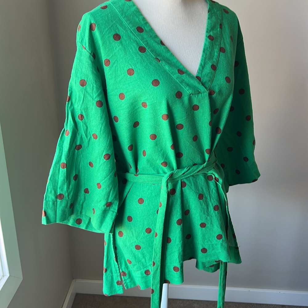 Zara Polka Dot Linen Tunic - Picture 5 of 13